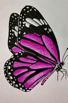 a drawing of a purple butterfly flying in the air