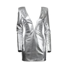 The futuristic metallic dress is made of silver foil stretch fabric. It has pleated details on the shoulder pads and daring V-shaped front and back design, with a lower back concealed zip fastening. This dress provides a comfortable and luxurious feel with its high-end finish. It’s a stunning dress that will definitely turn heads! MATERIAL COMPOSITION: Outer: 92% Polyester / 8% Spandex Lining: 100% Polyester  CARE INSTRUCTIONS: Cold hand wash or wipe clean  FIT: Designed to fit slightly loose, a Silver Party Dress, Soft Power, Pearl Jewellery Earrings, Metallic Dress, Silver Dress, Back Dress, Silver Foil, Independent Designers Fashion, Stunning Dresses