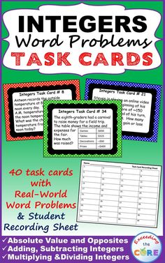 the word problems task cards for students to use in their writing and spelling skills, including adding