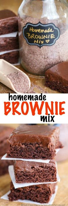 homemade brownie mix in a jar with spoons on the side and two pieces cut out