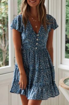 Garden Dress, Floral Garden, Trend Fashion, Looks Vintage, Spring Summer Fashion, Blue Floral, Cute Dresses