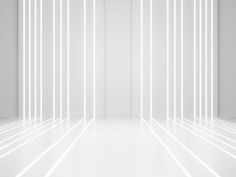 an empty white room with vertical lines on the wall and floor in front of it