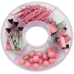 purple plastic crafting kit with lots of pins and clips in it's holder