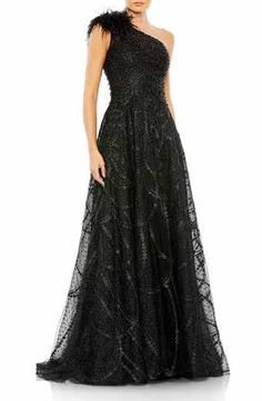 Mac Duggal Sequin Cutout Gown | Nordstrom Gown One Shoulder, Feather Tops, Gown Plus Size, Unique Prom Dresses