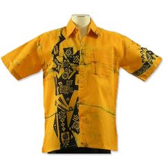 Saffron and black Sri  Lankan batik shirt (Small) Rural Cottage, Batik Shirt, Online Gift, Cotton Shirts, Modern Pattern, Looking Forward, Girl Clothes, Traditional Art, All Colors