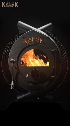 an advertisement for kanuk's new wood fired oven, which is designed to look like