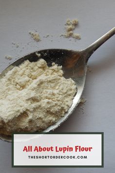 a spoon full of flour with the words all about luppin flour on it