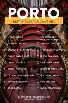 an image of stairs with the words porto destinations you can't miss