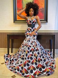 We are all about making a statement and keeping it classy. And this dress says nothing but Now behold the Queen. Our Queen Ifeoma Women’s Mermaid Dress In African Ankara Dashiki Kente Print in white Red Gold Burgundy Multicolored  Fabric is a Perfect w... Ankara Maxi Dress, Kente Print, Dress Ankara, African Maxi Dresses, African Ankara, Queen Dress, African Fashion Women, Stretchy Dress, Street Outfit