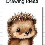 a drawing of a little hedgehog sitting on top of a piece of lined paper