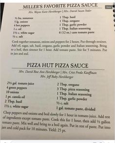 an open book with instructions on how to make pizza sauce for dinner or desserts