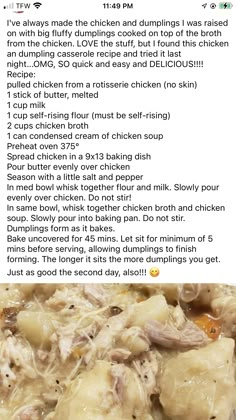 the recipe for chicken and dumplings is shown