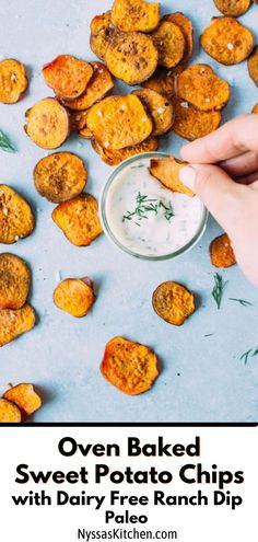 oven baked sweet potato chips with dairy ranch dip