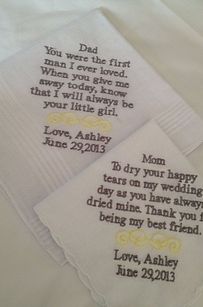 embroidered wedding handkerchiefs with the words, you are the first person to be married