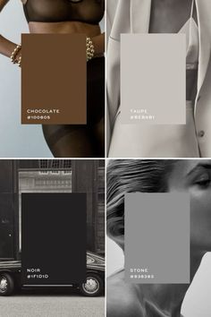 four different color palettes with the same woman's body and accessories on them