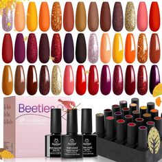 Beetles Gel Nail Polish Kit with 23 Pieces - Base, Top Coat, Glitter, Burgundy, Gold, Yellow, Red Gel Polish Set for Fall & Winter Nail Art CLICK T TO LINK for more details: -------->>>>>> 🎁Fall-Winter Color Gel：These Beetles Golden Journey Brown Coffee colors show the scene where the families sit around a crackling fire in warm sweaters, steaming tea、hot chocolate、caramel、pumkin、candied apples， the room fills with laughter and joy. Nail Gifts, Winter Orange, Pink Gel Nails