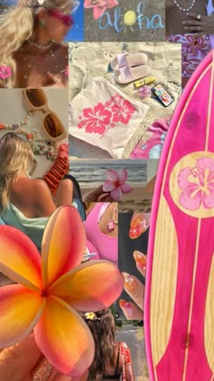 a collage of photos with flowers and surfboards