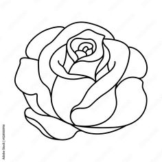 a black and white outline drawing of a rose ornament on a white background