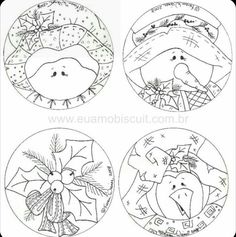 four christmas ornaments are shown in black and white