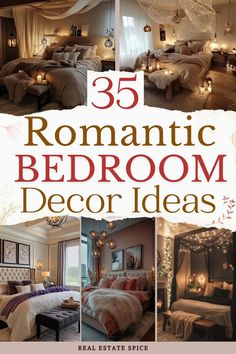 the cover of 35 romantic bedroom decor ideas