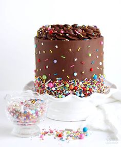 a chocolate birthday cake with sprinkles on top