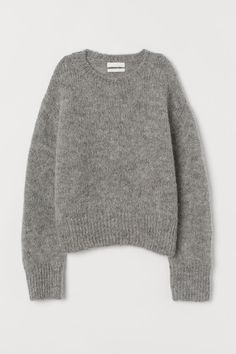 Knit sweater in a soft  fluffy wool blend with a slightly boxy cut. Dropped shoulders  long  wide sleeves  and ribbing at neckline  cuffs  and hem. 00s Mode, Mode Zara, Stockholm Fashion, Cardigan Sweaters For Women, Wool Blend Sweater, Grey Sweater, Capsule Wardrobe