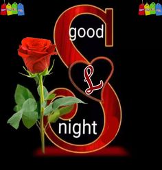 a red rose sitting in front of the number eight and good night text on a black background