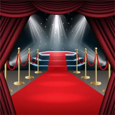 a stage with red carpet and gold barriers