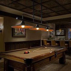 Pool Table Lighting Ideas, Pool Table Room Ideas, Diy Pool Table, Table Room Ideas, Modern Pool Table, Snooker Room, Pool Table Lights, Game Room Lighting, Small Basement Remodel