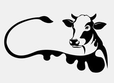 a black and white cow head on a white background