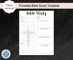 the printable bible study template is shown in black and white with a cross on it