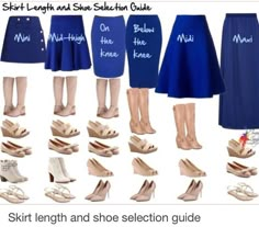 Shoe selection for different length skirts. Áo Blu, Inside Out Style, Mode Tips, Clothing Tips, Fashion Vocabulary, Mode Inspiration, Designer Heels, Work Clothes, Clothes And Shoes