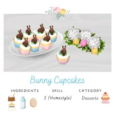 the bunny cupcakes are decorated with flowers