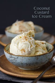 coconut custard ice cream in a bowl on a plate