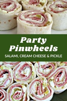 an easy pinwheel appetizer is shown with the title