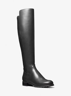 Ridley Leather and Logo Jacquard Knee Boot | Michael Kors Red Boots Women, Colored Boots, Riding Boots Fashion, Wide Width Boots, Michael Kors Boots, Genuine Leather Boots, Favorite Boots, Red Boots, Riding Boot