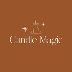 the candle magic logo is shown on a brown background with white stars and sparkles