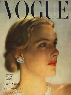 an old fashion magazine cover with a woman wearing pearls