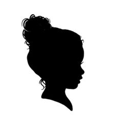 the silhouette of a woman's head is shown in black on a white background