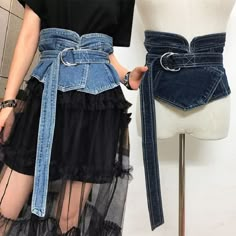 Ropa Upcycling, Diy Vetement, Denim Corset, Corset Belt, Outfit Jeans, Upcycled Fashion