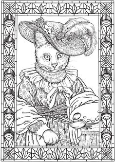 a black and white drawing of a cat wearing a hat