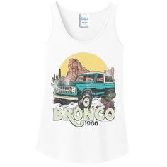 a women's tank top with an image of bronco