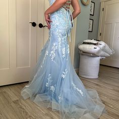 Baby Blue Prom Dress Size Eight From Promgirl Baby Blue Mermaid Prom Dress, Baby Blue Prom Dress Long, Blue Prom Dress Long, Baby Blue Prom Dress, Hot Pink Sequin Dress, Black Sequin Prom Dress, Baby Blue Prom Dresses, Dance Fits, Promgirl Dresses