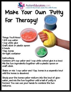 a poster with instructions to make your own putty for therapy