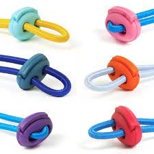 four different colored ropes with handles on each one and an o - ring at the end