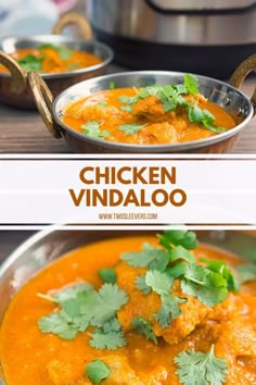 chicken vindaloo with cilantro garnish in a silver bowl