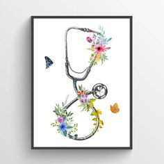 a medical stethoscope with flowers and butterflies on it, against a white background