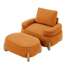 an orange chair and footstool with a small ottoman in front of it on a white background