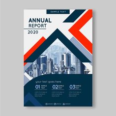 the annual report cover is shown in blue, orange and white with cityscape