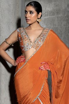 Concept Saree, Saffron Orange, Pleated Saree, Indian Wedding Outfit, Drape Saree, Desi Clothes, Sharara Set, Indian Embroidery, Bridesmaid Outfit